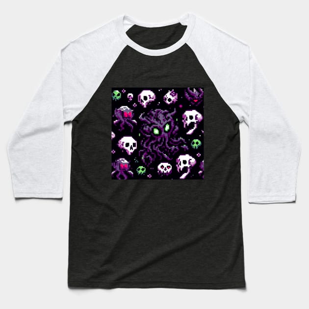 PATRON CALAVERAS MUTANTES Y PULPO ALIEN MORADO PIXELADOS Baseball T-Shirt by TheGhostLagarto15